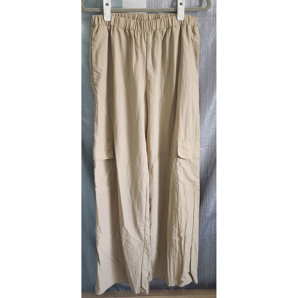 PacSun LA Hearts Tan Parachute Cargo Pants Nylon Wide Leg High Rise M‎ Gorpcore